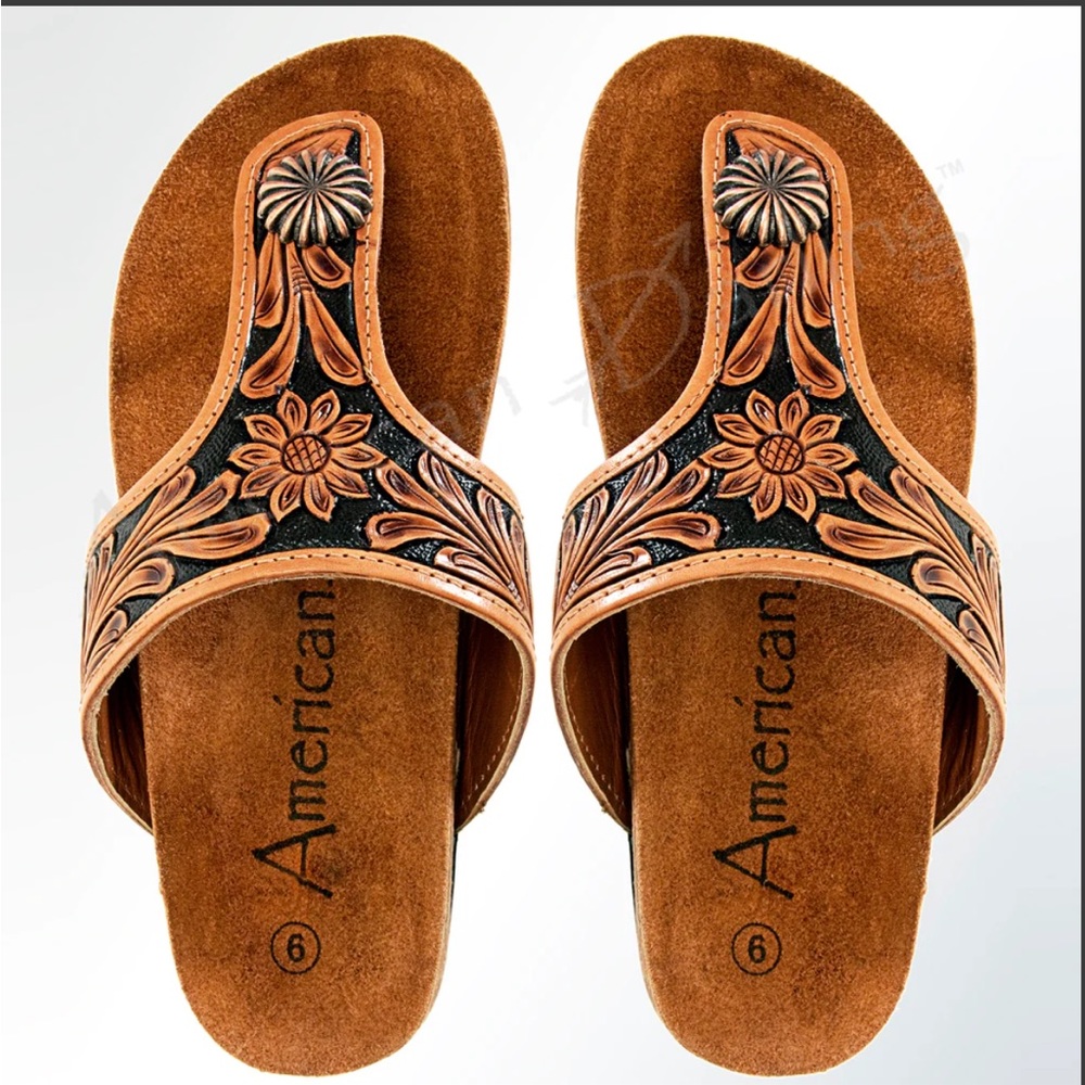 American Darling•Genuine Tooled Leather Slide•Size 7